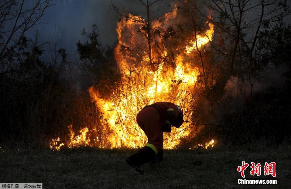 西班牙遭遇罕见山林火灾 当局出动灭火飞机