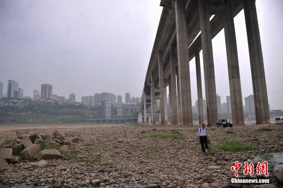 长江重庆段水位持续走低 大面积河床裸露在外