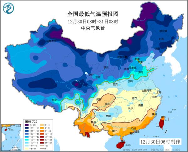 寒潮黄色预警 最低气温0℃线将位于华南北部