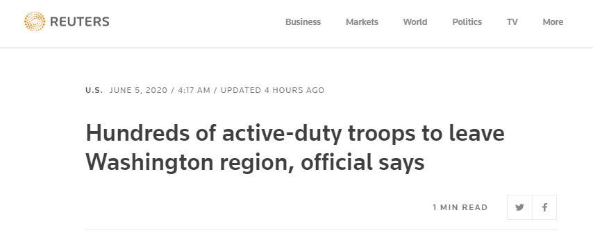 美官员：美军第82空降师士兵将撤离华盛顿附近地区