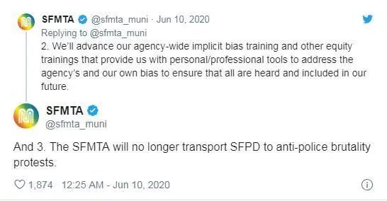 旧金山宣布公交地铁不运送警员，警察回应很任性