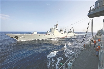 海军第35批护航编队完成首次国内物资补给