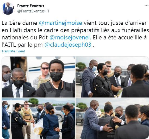 海地总统遗孀回国参加丈夫葬礼：缠绷带、穿防弹衣